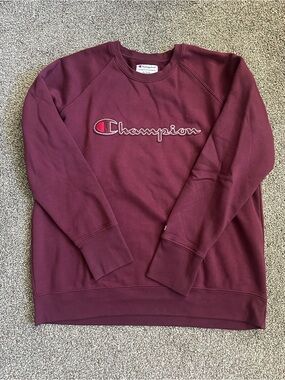 Champion Maroon Embroidered Logo Crewneck Sweatshirt